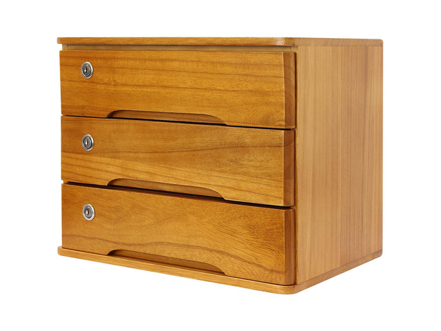 Wood Desk Organizer with 3 Drawers, Lockable Desktop Countertop Storage Cabinet for Home Office Supplies File Tabletop Organizing Unit, 15.75' x...