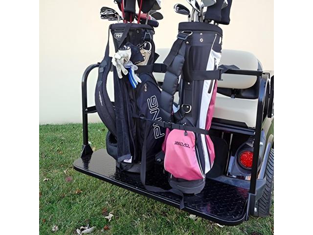 Huskey Universal Golf Bag Holder Bracket Attachment for Golf Cart Rear Seat Holds two golf bags, Rear Seat side rails need to be 1'square tube...