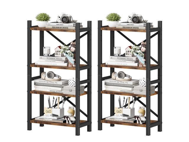 2-Pack Desktop Bookshelf, 4-Tier Stackable Narrow Bookcase, Adjustable Industrial Desk Organizer & Hutch - Rustic Brown Wood Desktop Book Organizer...