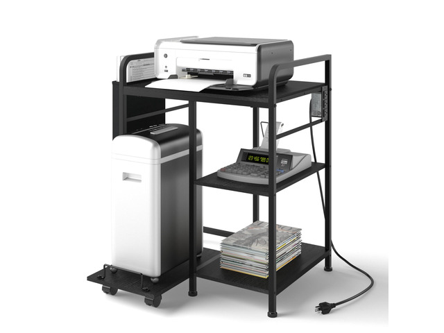 Large Home Printer Stand: 3 AC Outlets, 24x18 Inches Printer Table Printer Shredder Stand with Storage for Home Office, 3 Tier Organizer Rack for...