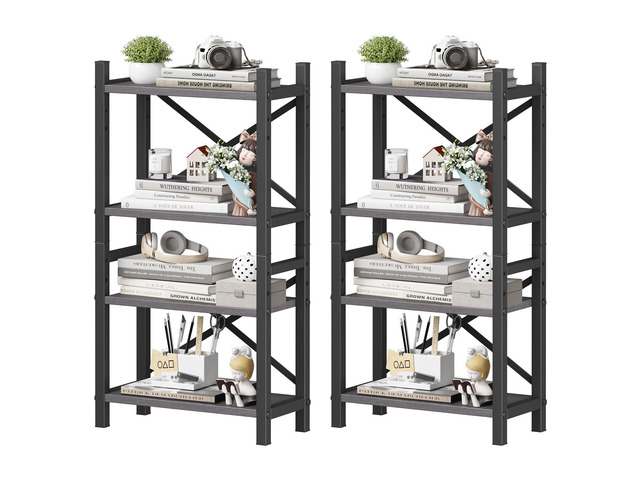 2-Pack Desktop Bookshelf, 4-Tier Stackable Narrow Bookcase, Adjustable Industrial Desk Organizer & Hutch - Rustic Brown Wood Desktop Book Organizer...