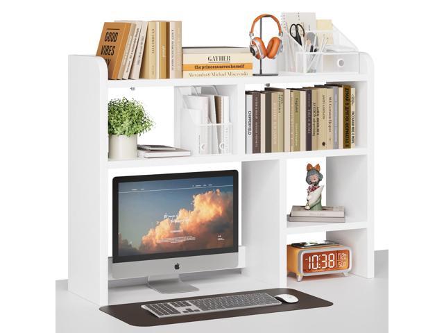Desk Shelf, Desktop Hutch with 6 Storage Areas, Desktop Organizer Shelf with 27' Large Monitor Compartment, Multipurpose Wood Desktop Display Rack...