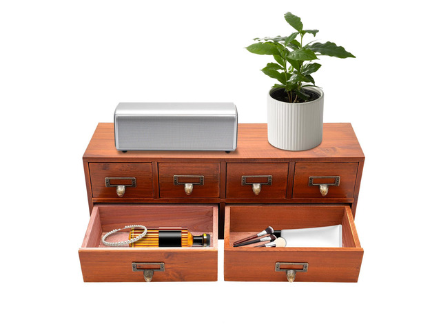 6-Drawer Wooden Desk Organizer, No Assembly Required Vintage Desktop Organizer Cabinet, Desk Drawer Organizer, Storage Box for Office Home