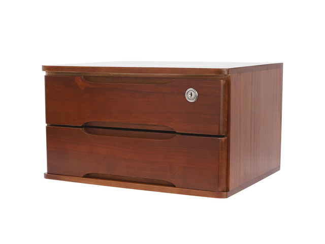 Wood Desk Organizer with 2 Drawers, Lockable Desktop Countertop Storage Cabinet for Home Office Supplies File Tabletop Organizing Unit (Dark Brown)