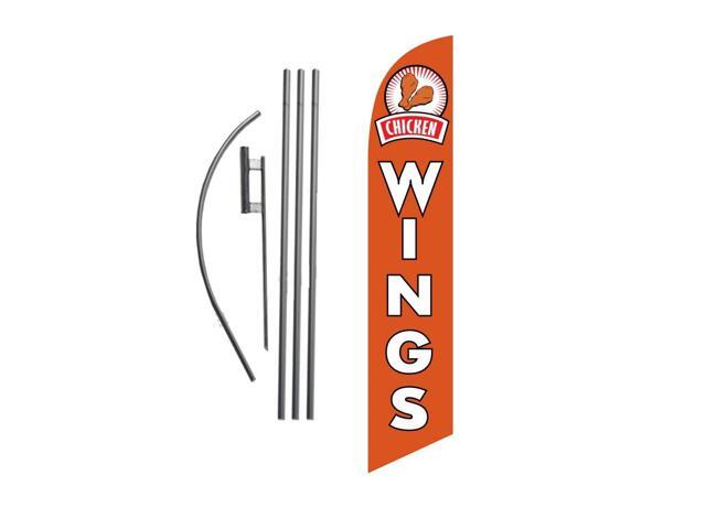 Chicken Wings Restaurant Advertising Feather Banner Swooper Flag Sign with Flag Pole Kit and Ground Stake