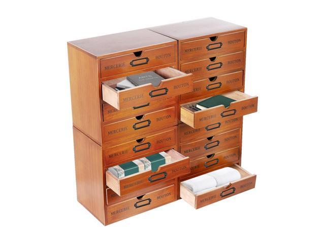Vintage Wooden 16-Drawer Desk Organizer with Iron Label Holders - Multi-Purpose Storage Case for Cosmetics, Files, Books & Office Supplies, Compact...