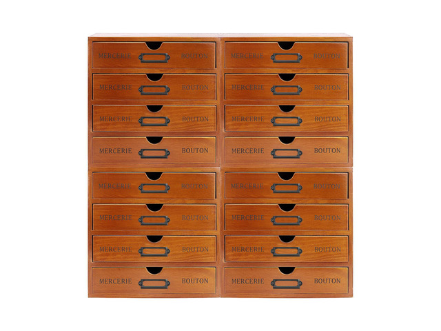 Vintage 16-Drawer Wooden Desk Organizer, 4Pcs 4-Slot Filing Cabinet, Stackable Craft Storage Drawers, Rustic Tool Box, Multilevel Apothecary...