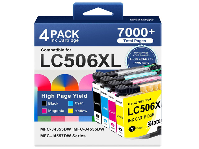 LC506XL LC506 Ink Cartridges Compatible for Brother LC 506XL LC 506 Ink Works for Brother MFC-J4355DW MFC-J4555DW MFC-J4557DW Printers (4 Pack,...
