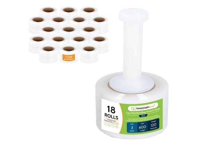 PSBM Mini Stretch Film/Wrap with Plastic Handle 3' x 600' 120 GA 18 Rolls Clear Mini Stretch Wrap with Plastic Handle, Heavy Duty Plastic.