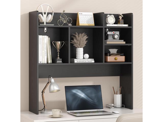 Desk Hutch with 6 Shelves, Desktop Organizer Shelf for Office Dorm, Black Wood Desk Shelf for Top of Desk, Over Desk Hutch Bookshelf, Anti-Tip...