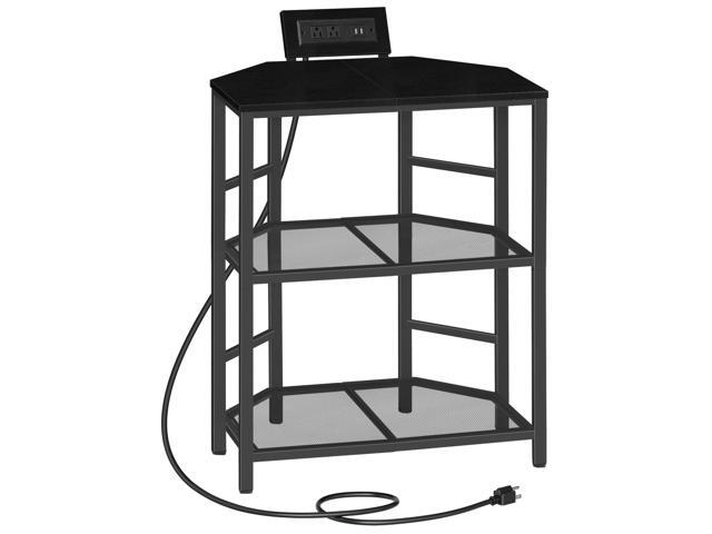Corner Printer Stand with Charging Station, 3-Tier Large Printer Table with Adjustable Feet, Metal Frame Storage Shelf for Office, Living Room,...