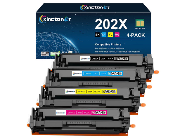 202X Toner Cartridges 4 Pack High Yield Replacement for HP 202X Toner Cartridges CF500X 202A CF500A Work with Color Laser Jet Pro MFP M281fdw...