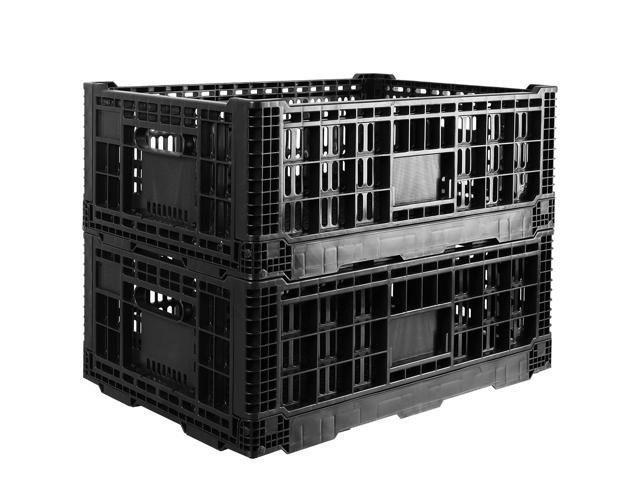 Collapsible Storage Bin Containe52 Liter Transferheavy duty plastic storage box,milk crates heavy duty Transit storage of various items black (2)