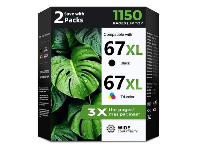 67XL Ink Cartridges Black/Color Combo Pack Replacement for HP Ink 67 XL HP67XL Cartridge for 2700 2700e 4100 6400 4155e 2755e 2752e 4100e 6458...