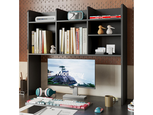 Desk Hutch Dorm, Desktop Bookshelf with 7 Shelves Desktop Shelf, Bookshelf Storage for College Dorm Office Home, Black
