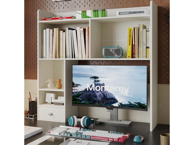 Desktop Bookshelf, 36.4' DormDesk Hutch with 5 Shelves Countertop Desk Hutch, 1 Drawer,for Computer Desk, Desk Shelf Organizer, Dorm Office Home,.