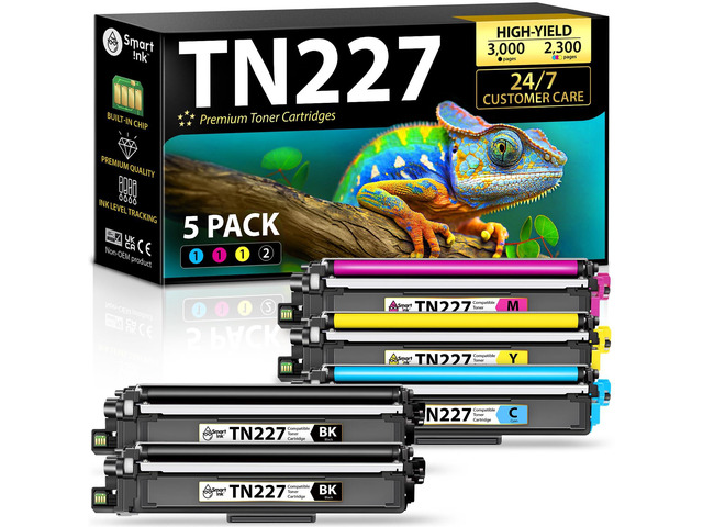 Compatible TN227 High Yield Toner Cartridge 5 Pack (2BK/C/M/Y) Replacement for Brother TN-227 TN-223 TN223bk TN227bk to use with MFC-L3770CDW...