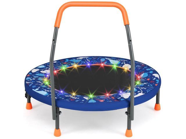 36 Toddler Trampoline with Lights, Folding Springless ASTM Approved Small Kids Rebounder with Foam Handle, Safety Padded Cover & Foldable Legs,.