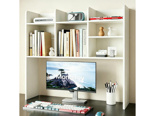 Desk Hutch Dorm, Desktop Bookshelf with 7 Shelves Desktop Shelf, Bookshelf Storage for College Dorm Office Home, White