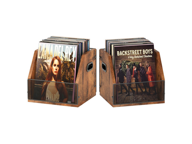 2 Pack Vinyl Storage, Record Crates, Metal & Wooden LP Crate