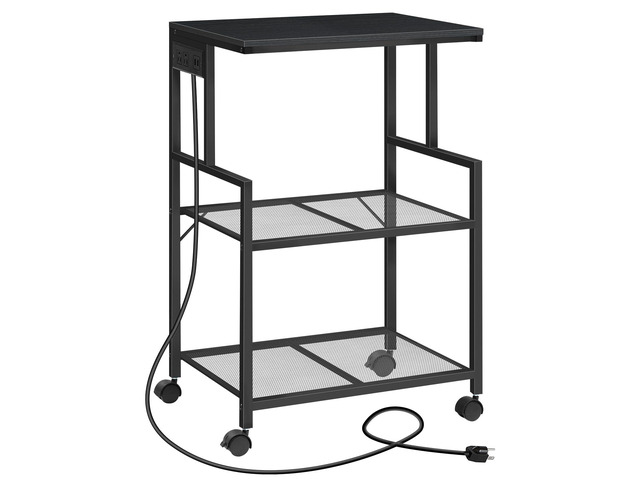 Mobile Printer Stand, 3-Tier Industrial Printer Cart with Power Outlets and 2 USB Ports, Rolling Printer Table on Wheels for Home Offices Kitchen...