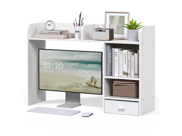 Desktop Bookshelf with Drawer, Desk Hutch with 4 Storage Shelves for Computer Desk, Desk Shelf for Home Office Dorm, Dressing Tabletop, Bar...