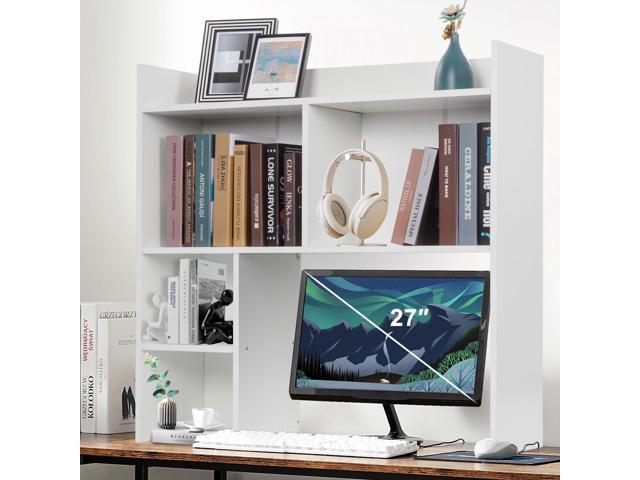 Desktop Bookshelf 36' Tall, White Desk Hutch for Dorm Computer Desk, 4-Tire Wood Desk Shelf Storage Organizer for Office Home