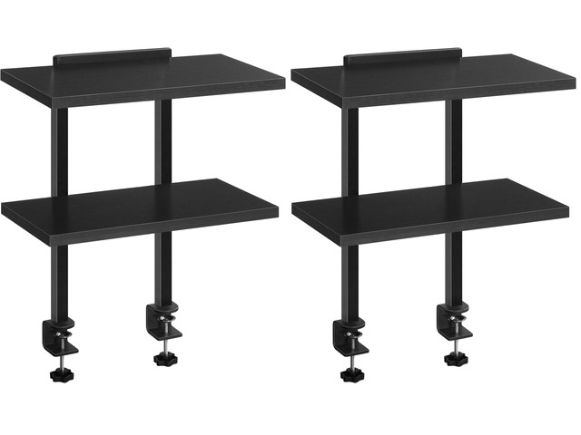 Clamp On Desk Organizer, 2-Tier Desktop Bookshelf, Adjustable Desk Storage Shelf, Metal Frame, for Office, Study and Game Room, Black DSBK3501...