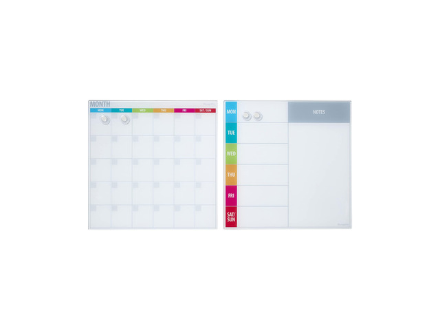 MessageStor Dry-Erase Glass Board and Magnets, Office Essentials, Assorted Calendar, 2-Pack