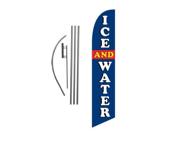 Ice and Water Market Advertising Feather Banner Swooper Flag Sign with Flag Pole Kit and Ground Stake