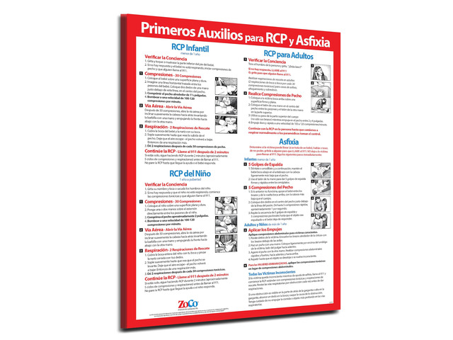 ZOCO Spanish CPR and Choking Poster (10-Pack) First Aid Instructions Spanish for Infant, Child, Adult Laminated 17x22 Restaurant Compliance...