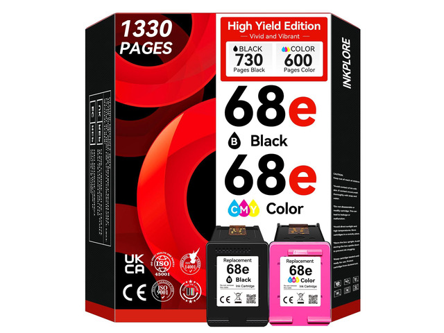 High Yield 68e (68XL) Ink Cartridges Replacement for HP 68 Ink Cartridges Black/Color Comco Pack Compatible for HP Envy 6155e 6555e 6155 6100e...