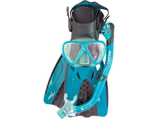 Adult Complete Snorkeling Set (Mask, Dry Snorkel, Adjustable Fins) - Lightweight Traveling Equipment - Tonga Pro Dry Set: Designed in Italy