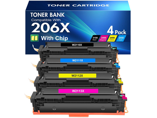 206X Toner Cartridges 4 Pack High Yield MFP M283fdw M283cdw M255dw Compatible for HP 206A 206 Color LaserJet Pro MFP M283fdn M255nw M282nw M283...