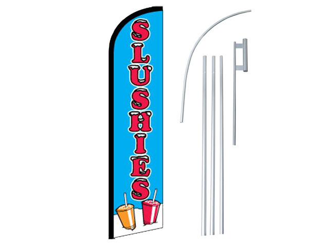 Slushies 12-foot SUPER Swooper (Windless) Feather Flag With Heavy-Duty Anodized Aluminum 15-foot Pole and Ground Spike