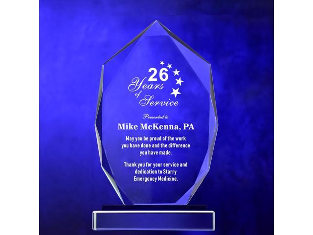 Personalized 9 Glass Plaque with Glass Base, Crystal Clear Trophy with Engraved with Names, Appreciation Messages and Company Logo, Customized Gift...