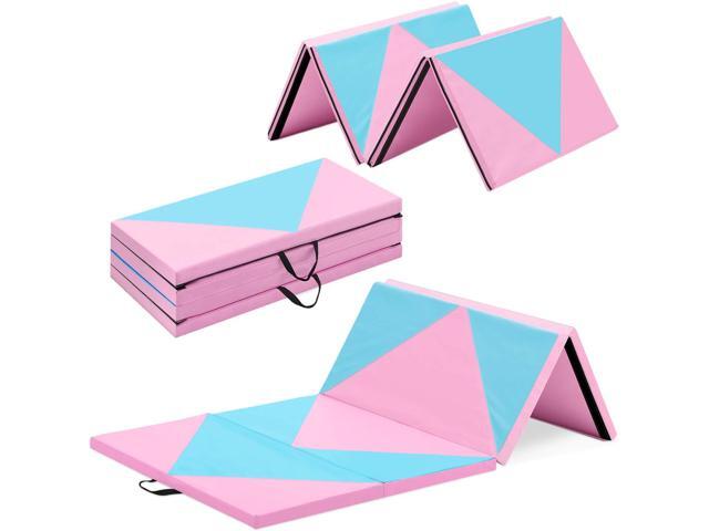 Outroad 6/8/10' Foldable Gymnastics Gym Exercise Aerobics Mat, PU Leather Tumbling Mat with Hook & Loop Fastener for Stretching Yoga Cheerleading.