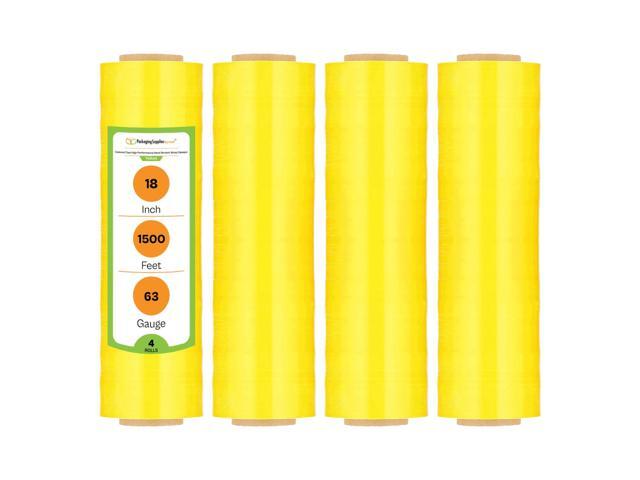 PSBM Dark Yellow Stretch Wrap, 4 Rolls 18 Inch x 1500 Feet 63 Gauge Heavy Duty Plastic Wrap Industrial Strength Shrink Film for Moving, Packing &...