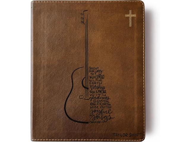 NIV Journaling Bible Brown With Gold Cross Shout For Joy Guitar Includes Option to add Engraved Name Personalized and Customizable Gift