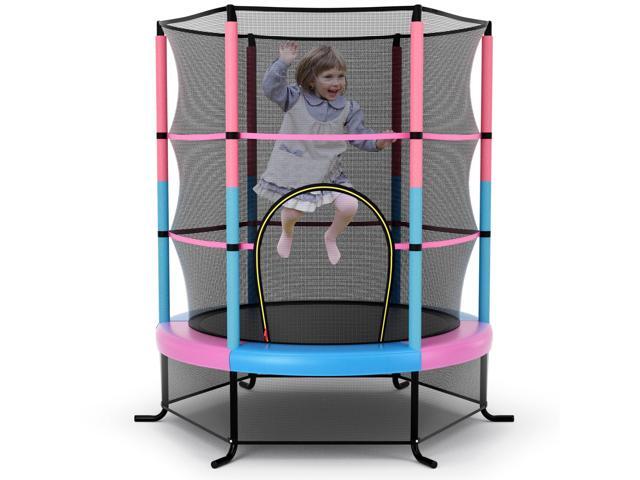 55'' Mini Kids Trampoline With Safety Enclosure Net, ASTM Approved, No-Gap Safe Design, Easy to Assemble 4.6 Ft Outdoor Indoor Small Toddler