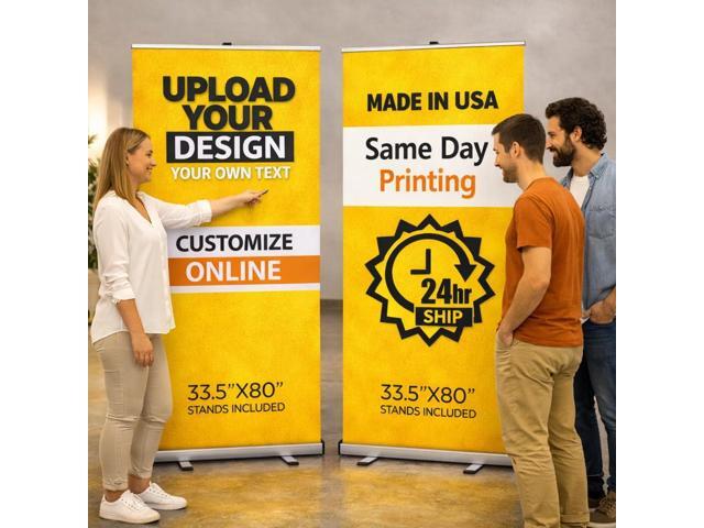 Custom Retractable Banner Stand 33x80 Pull Up Roll Up Banner for Trade Shows & Events Premium Silver Stand Full Color Custom Print Travel...