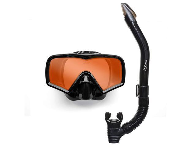 Hi Definition Mask and Snorkel Combo - Single Lens Adult Set - Diving Mask With Valve - Scuba Accessories