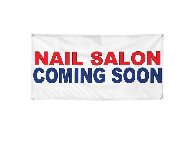 Vinyl Banner Multiple Sizes Nail Salon Coming Soon Red Blue Business Outdoor Weatherproof Industrial Yard Signs 10 Grommets 60x144Inches
