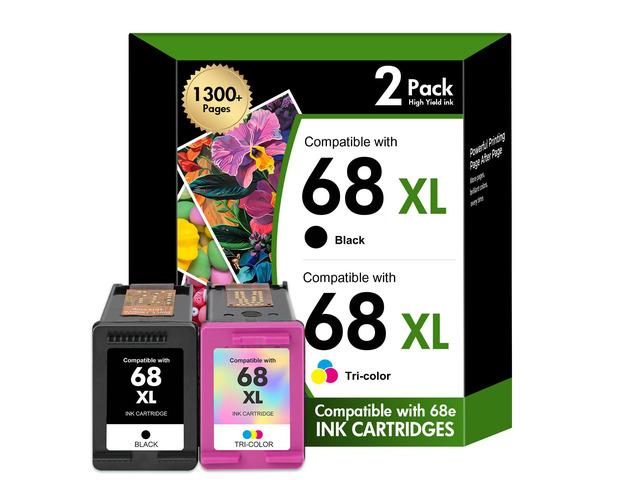 68 6155e 6555e 68XL Ink Cartridges for HP Printers Black/Color Combo Pack Compatible for HP68 XL 68e for HP Printers Envy 6100e 6500e Series 6152e...