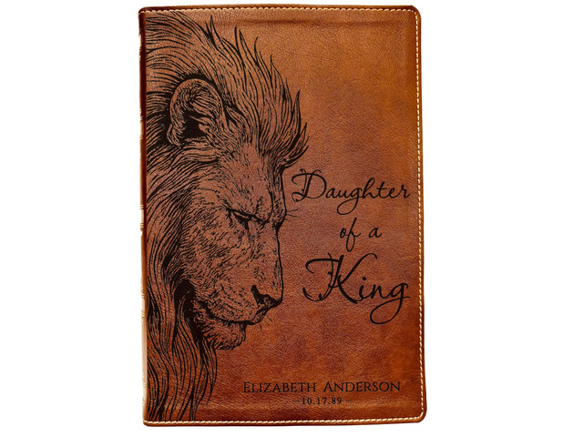 Personalized NKJV Wide-Margin Bible, Custom Engraved Name, Daughter of a King Lion Design, Christian Gift, Baptism Gift, Bible Gift for Her