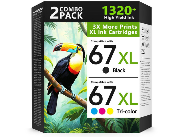 67XL Ink Cartridges Black/Color Combo Pack Compatible for HP Ink 67 67XL Printer Ink for DeskJet 4227e 2855e 2827e 2755e 2700e 2800e 4155e 4255e...