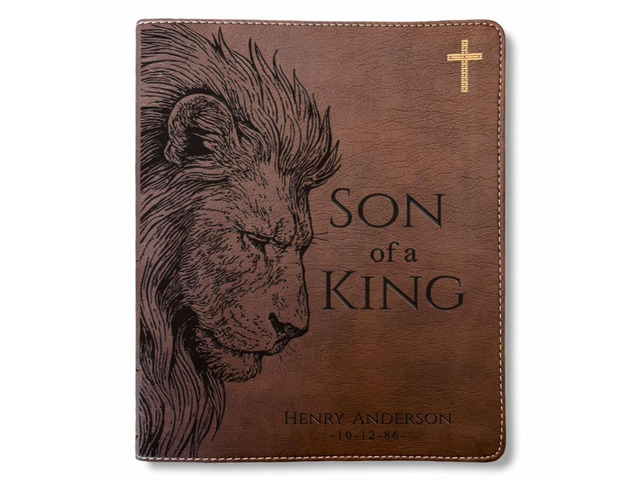Personalized NIV Journaling Bible, Son of a King Lion Design, Custom Engraved Name, Christian Gift, Baptism Gift, Bible Gift for Him