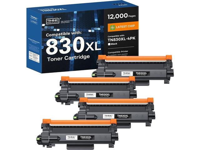TN830XL Toner Cartridge Replacement for Brother TN830XL TN830 4 Pack High Yield Black Toner for HL-L2460DW, DCP-L2640DW, MFC-L2820DW, HL-L2405W,...