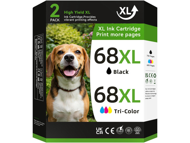 68 Ink Cartridges Black/Color Combo Pack Compatible for HP 68 Ink Cartridges for HP Ink 68XL Black Color Combo Fit for Envy 6155e 6555e 6100e 6500e...