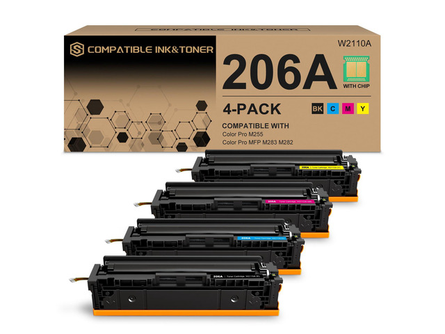 206A Toner Cartridges 4 Pack (with Chip) Works with HP Color Pro MFP M283fdw M283cdw, Pro M255dw M255nw, MFP M282nw M283 M282 M255 Printer W2110A...